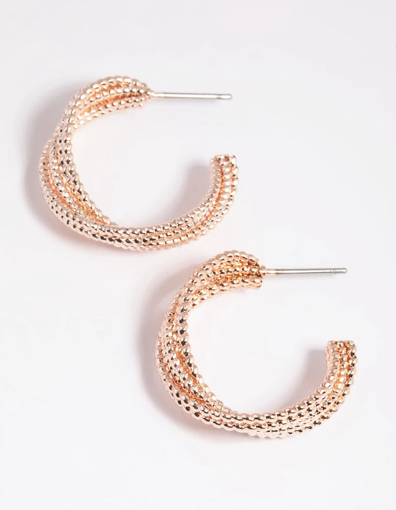 Rose Gold Criss Cross Hoop Earrings