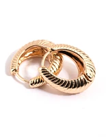 Gold Croissant Oval Huggie Hoop Earrings