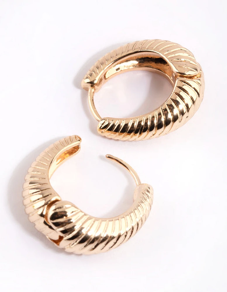 Gold Croissant Oval Huggie Hoop Earrings