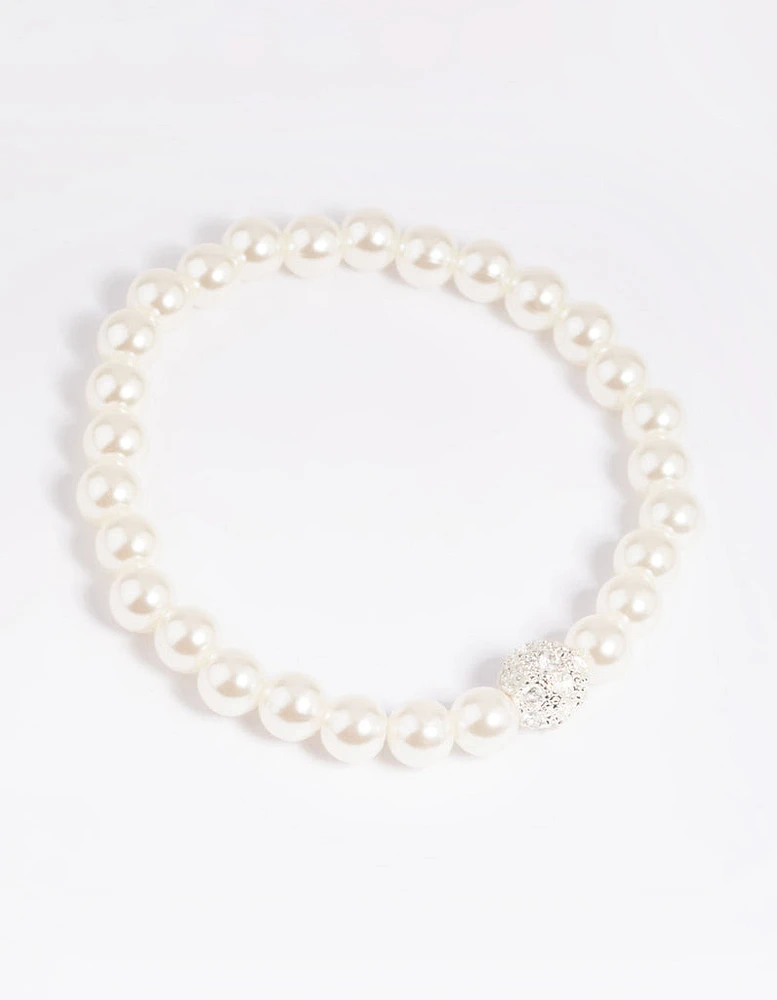 Silver Pearl Stretch Bracelet