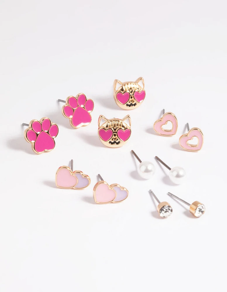 Kids Love Cat Stud Earring 6-Pack