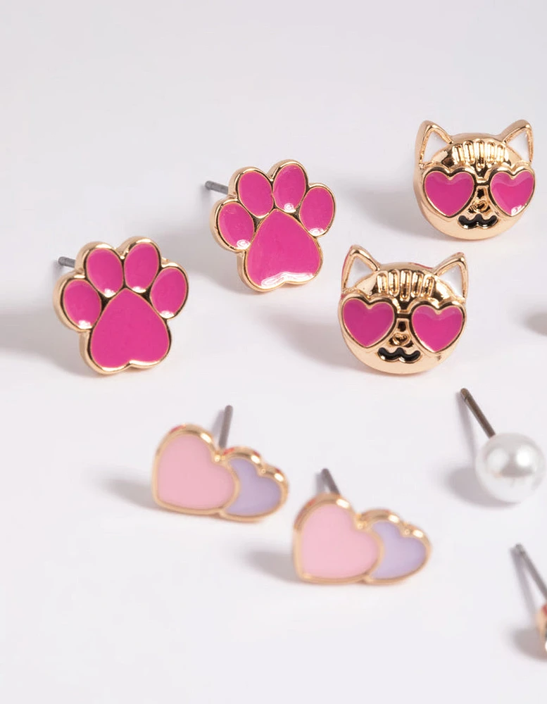 Kids Love Cat Stud Earring 6-Pack