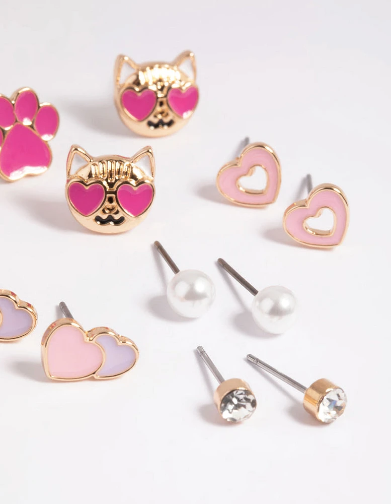 Kids Love Cat Stud Earring 6-Pack