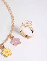 Kids Pastel Daisy Necklace & Ring Set