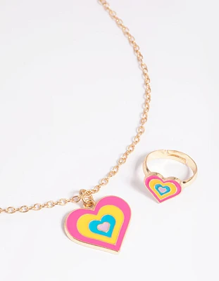 Kids Bright Heart Necklace & Ring Set