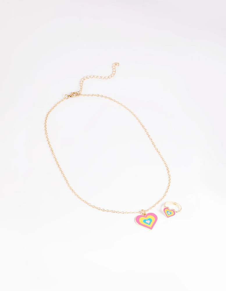 Kids Bright Heart Necklace & Ring Set