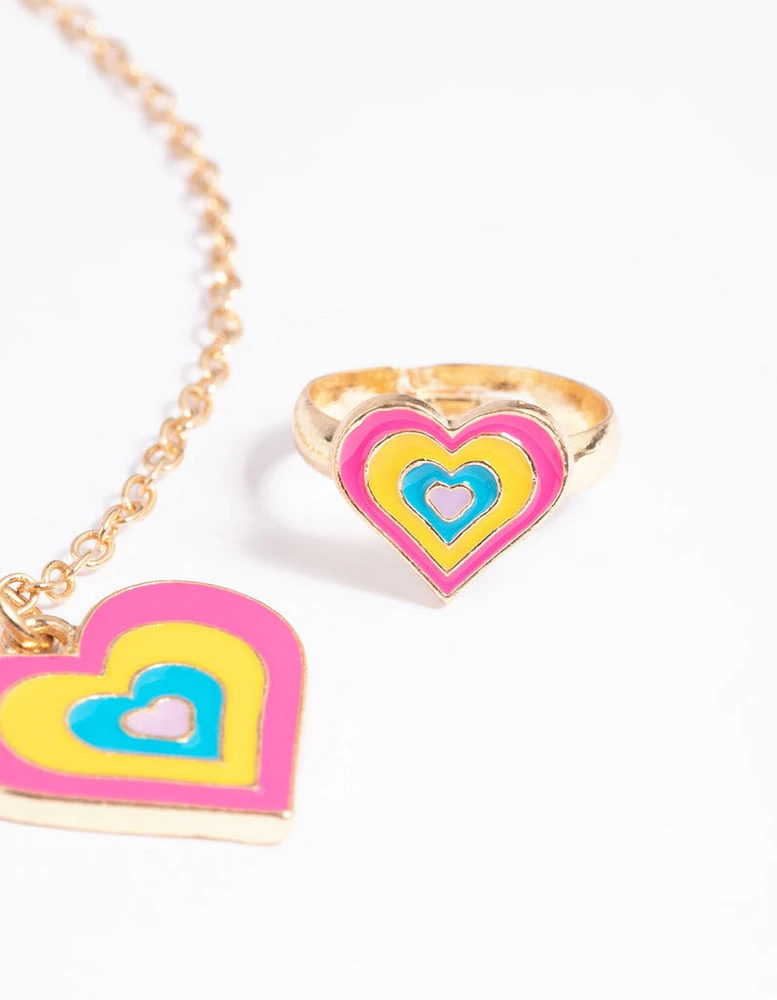 Kids Bright Heart Necklace & Ring Set