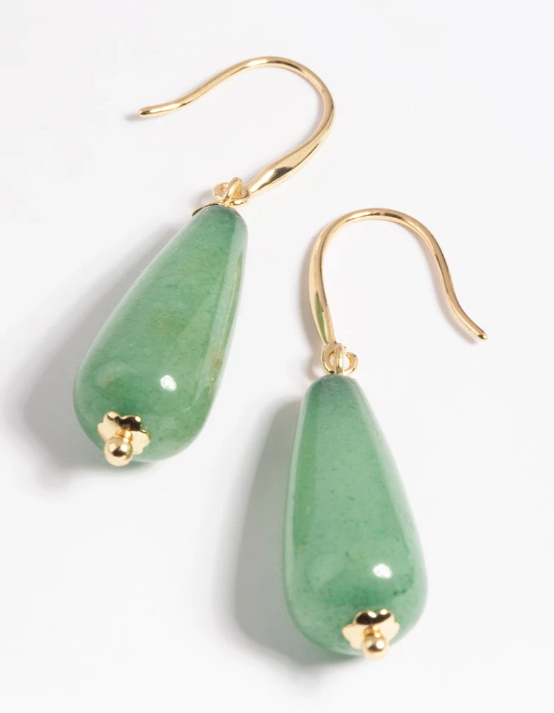 Gold Plated Green Aventurine Drop Earrings