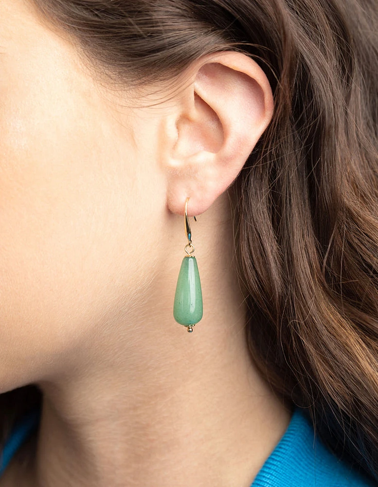 Gold Plated Green Aventurine Drop Earrings