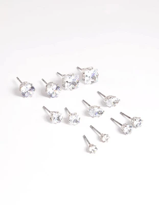 Rhodium Diamond Simulant Stud Earring 6-Pack