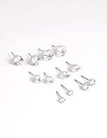 Rhodium Diamond Simulant Stud Earring 6-Pack