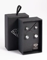 Rhodium Diamond Simulant Classic Stud Earring Set