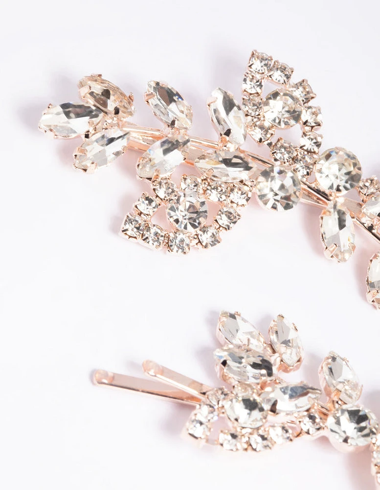 Rose Gold Diamante Navette Hair Slide Pack