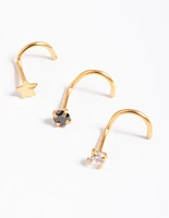 Gold Plated Surgical Steel Diamante Star Nose Stud Pack