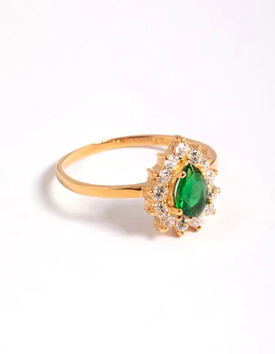 Gold Plated Sterling Silver Green Pear Ring