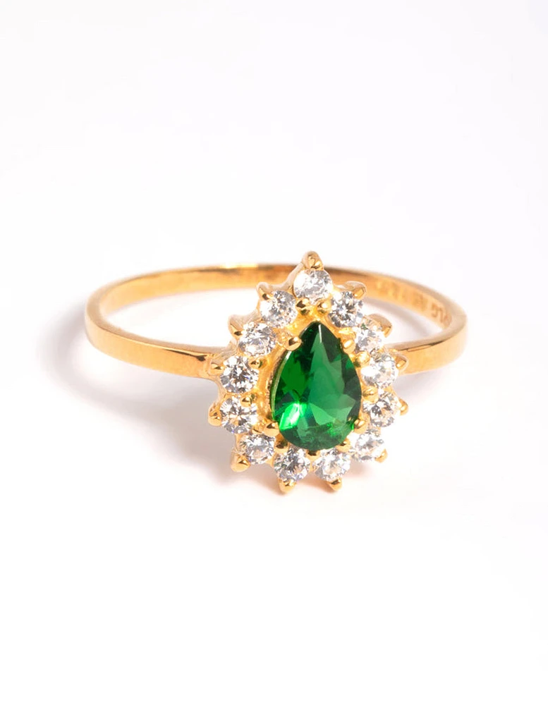 Gold Plated Sterling Silver Green Pear Ring