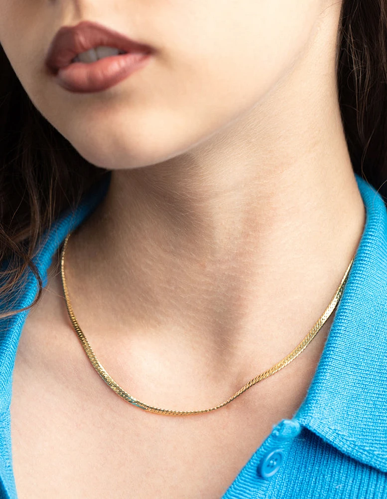 Gold Plated Herringbone Chain Necklace