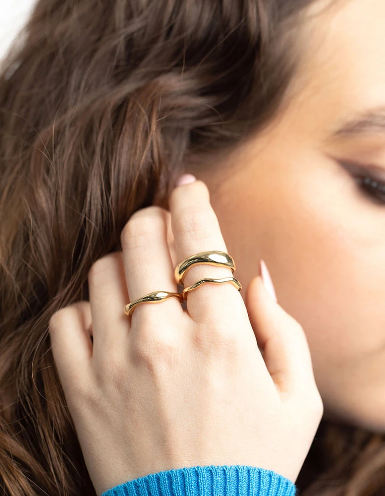 Gold Plated Molten Band Ring Pack