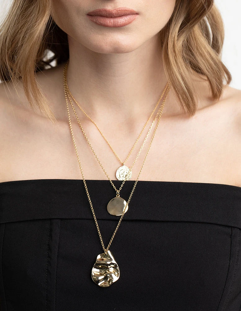 Gold Plated Molten Layered Necklace Pack