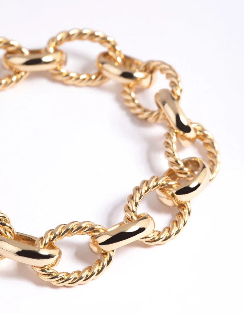 Gold Plated Oval Chain Layered Bracelet