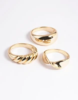 Gold Plated Brass Croissant Ring Stack Pack