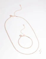 Rose Gold Diamante Necklace Bracelet & Earrings Set