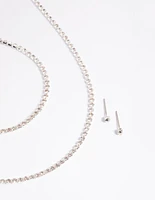 Silver Diamante Necklace Bracelet & Earrings Set