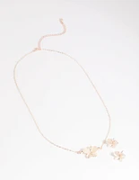 Blush Butterfly Necklace & Earrings Set