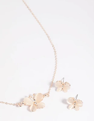 Blush Butterfly Necklace & Earrings Set