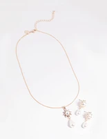 Rose Gold Pearl Flower Necklace & Earrings Set