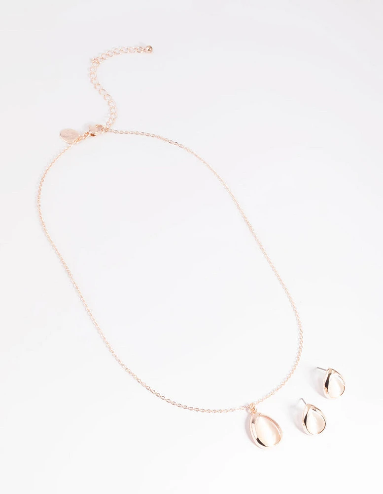 Blush Cats Eye Necklace & Earrings Set