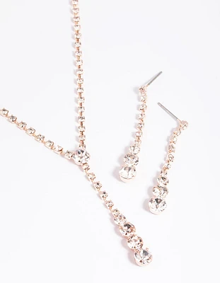 Rose Gold Diamante Necklace & Earrings Set