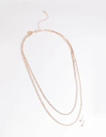 Rose Gold Diamante Layered Necklace & Earrings Set