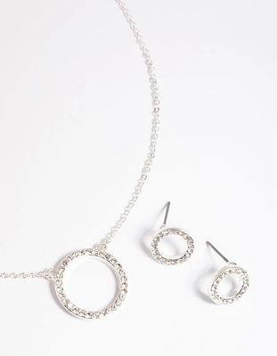 Silver Circle Diamante Necklace & Earrings Set