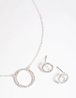 Silver Circle Diamante Necklace & Earrings Set