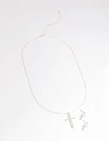 Silver Diamante Cross Necklace & Earrings Set