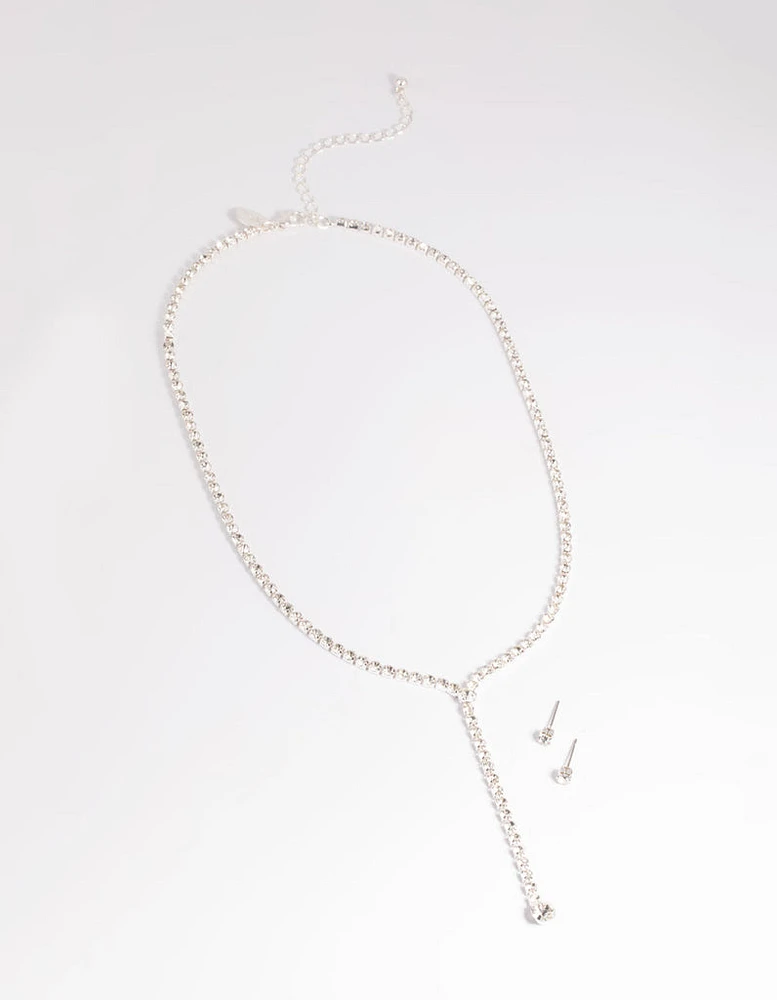 Diamante Lariat Necklace & Earrings Set