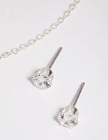 Silver Dainty Diamante Necklace & Earrings Set