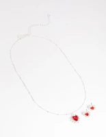 Red Heart Stone Necklace & Earrings Set