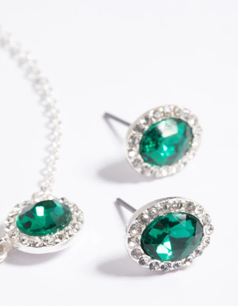 Green Stone Necklace & Earrings Set