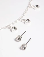 Silver Diamante Droplets Necklace & Earrings Set