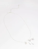 Silver Flower Necklace & Earrings Set