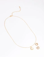 Gold Pearl Stone Necklace & Earrings Set