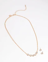 Gold Diamante Chain Necklace & Earrings Set