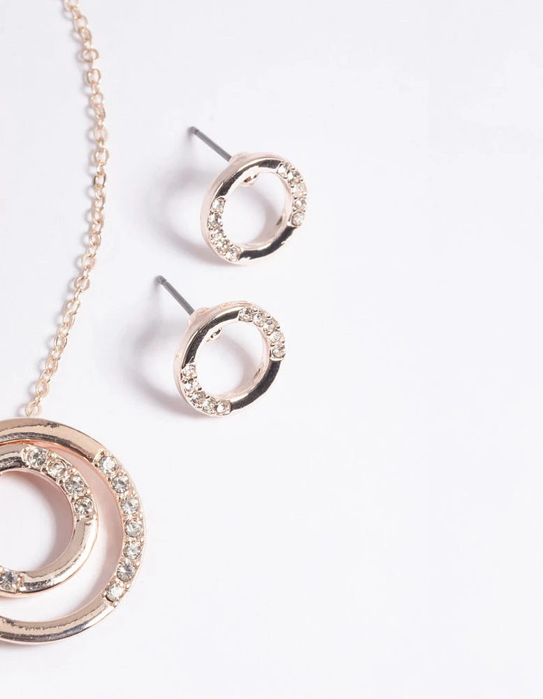 Gold Diamante Circle Necklace & Earrings Set