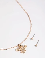 Gold Diamante Bee Necklace & Earrings Set