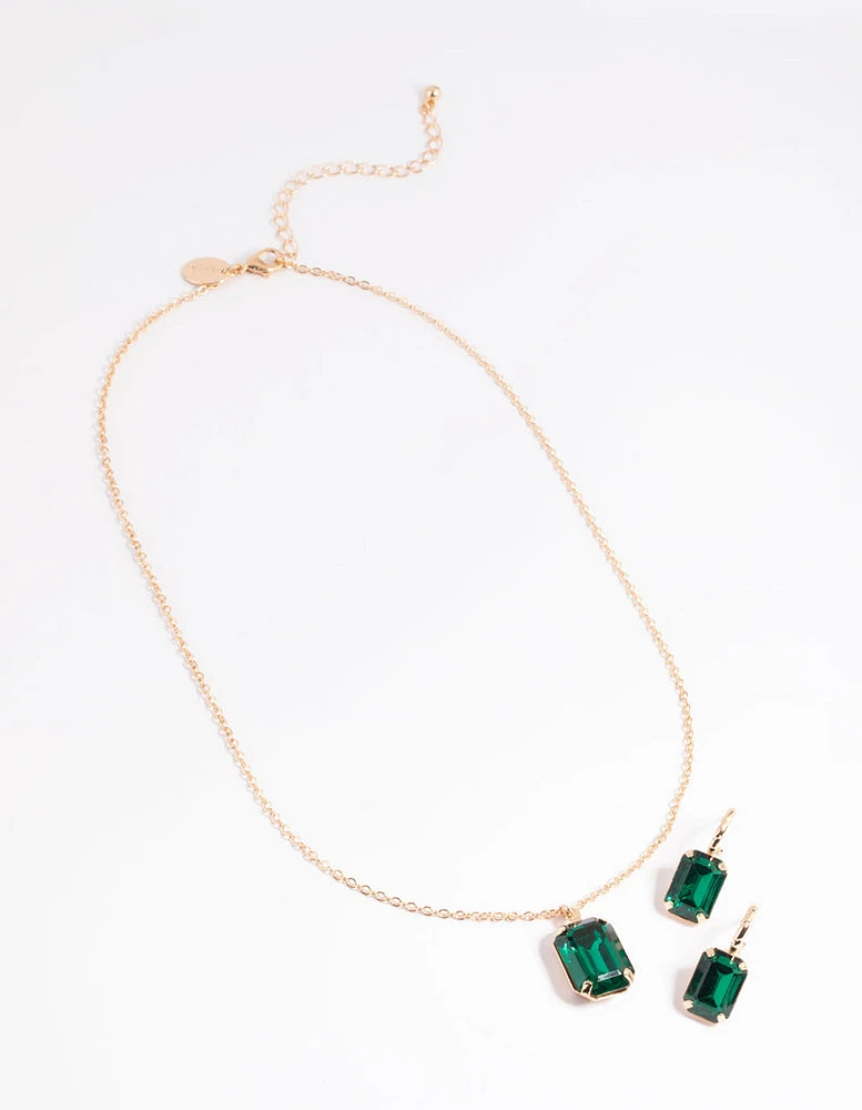 Emerald Green Necklace & Huggie Earrings Set