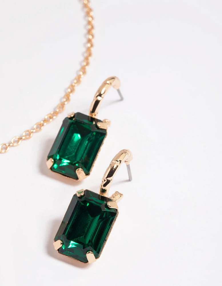 Emerald Green Necklace & Huggie Earrings Set