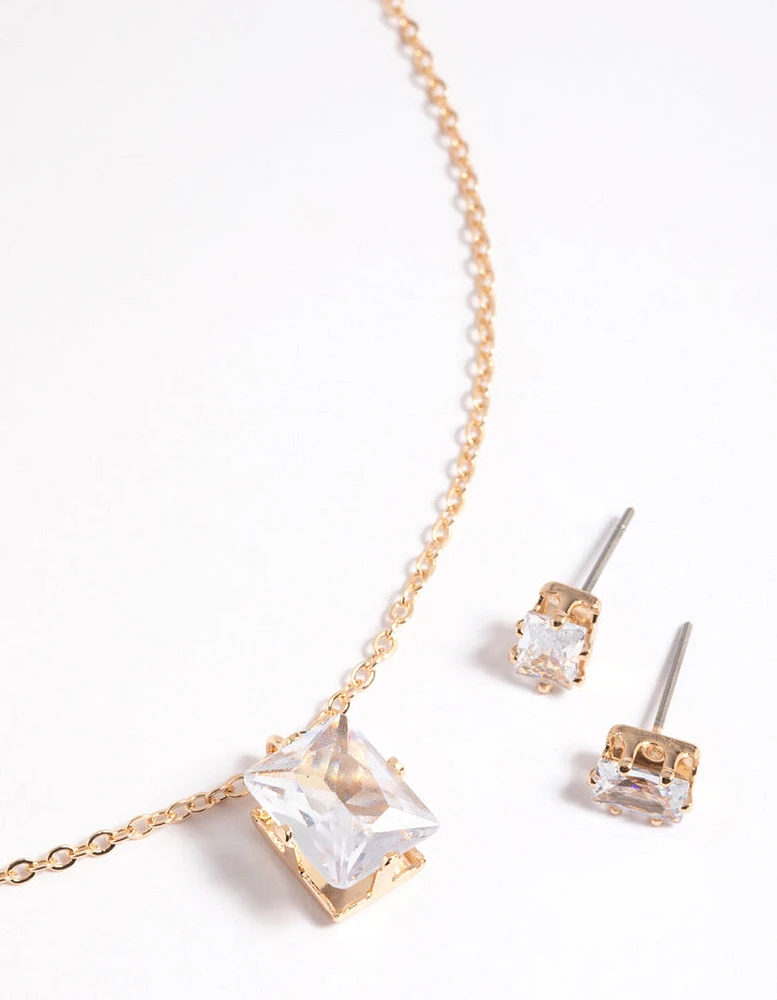 Gold Diamante Emerald Necklace & Earrings Set
