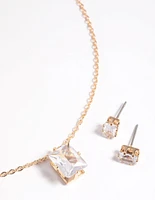Gold Diamante Emerald Necklace & Earrings Set
